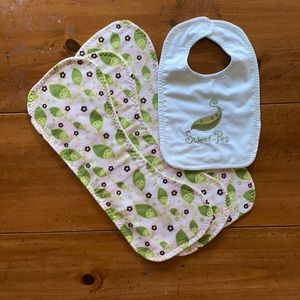 Beautiful set of burp cloths and baby bib